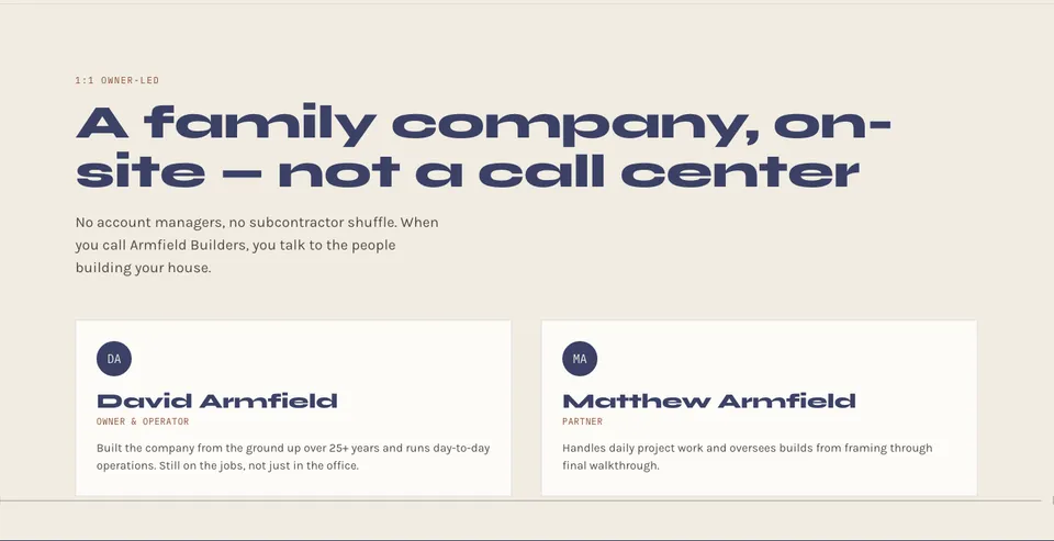 Armfield Builders — About — David and Matthew
