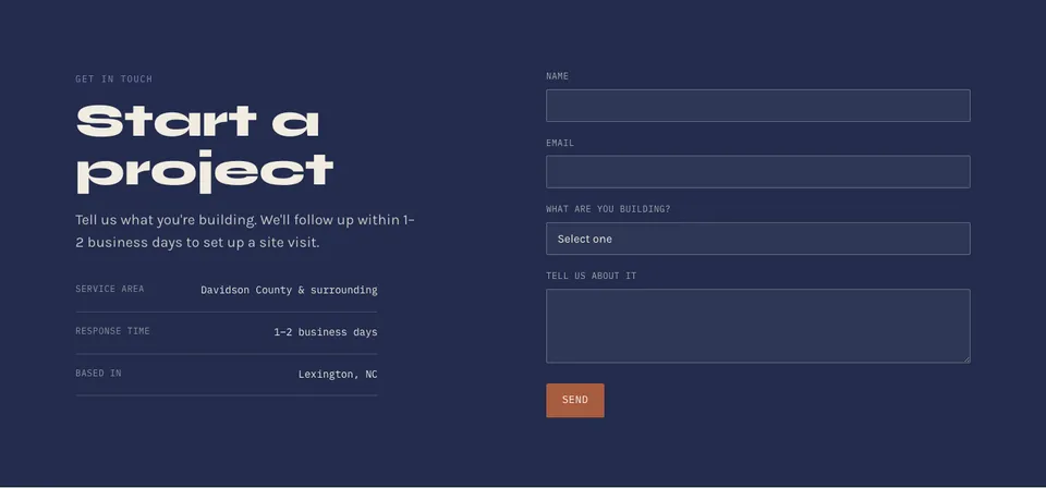 Armfield Builders — Start a project — the contact form