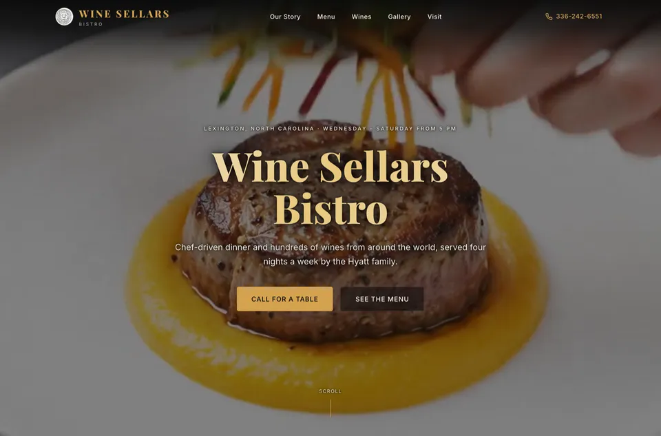 Wine Sellars Bistro — Home — the redesign, in Wine Sellars' own palette